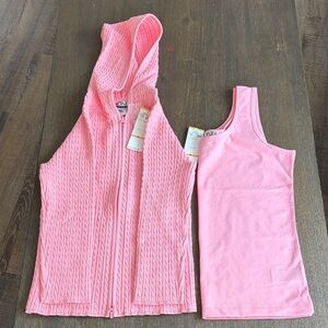 Jones Studio Stretch 2-Piece Pink Hooded Sweater and Tank Set - Size Small